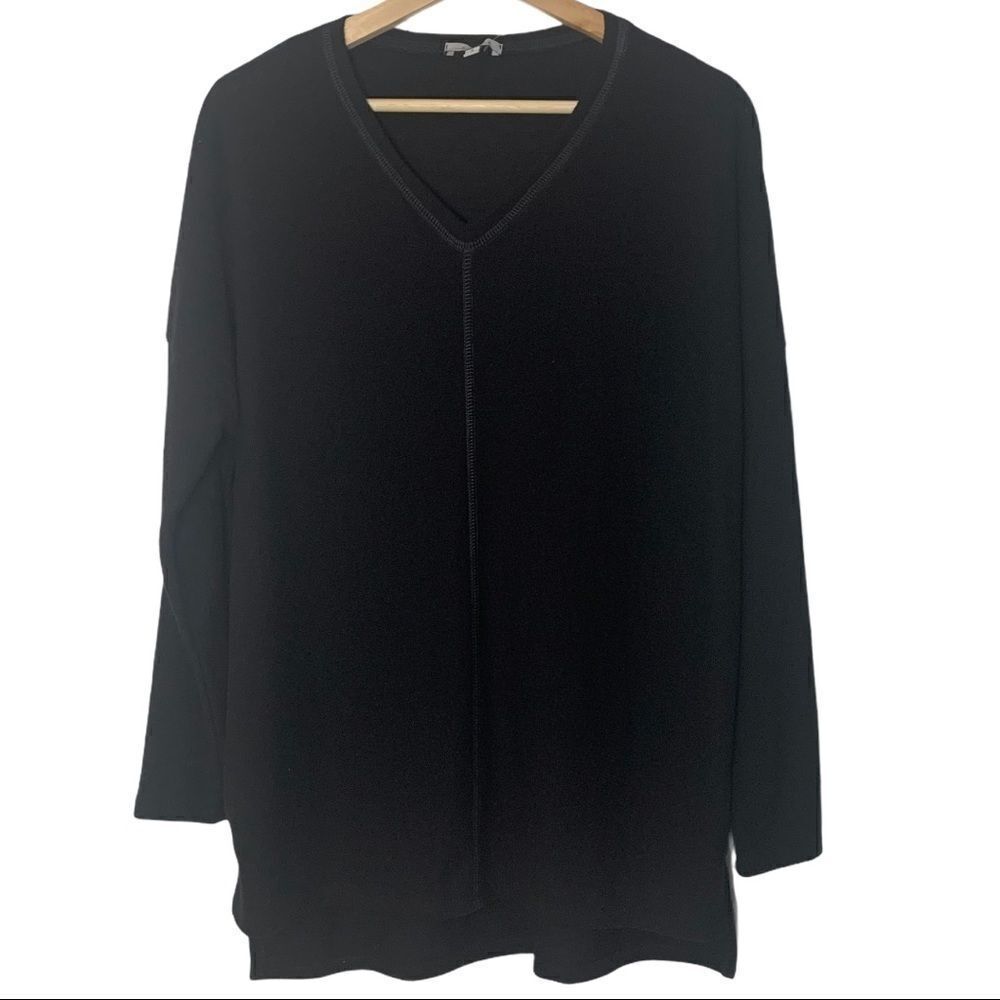 Cozy Black V Neck Step Hem Sweater